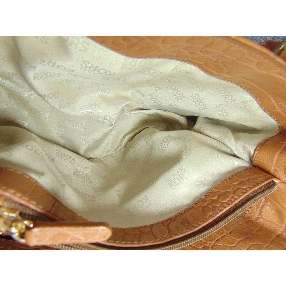 Michael Kors Hamilton Satchel Brown Croc Embossed Leather‎ Turn Lock